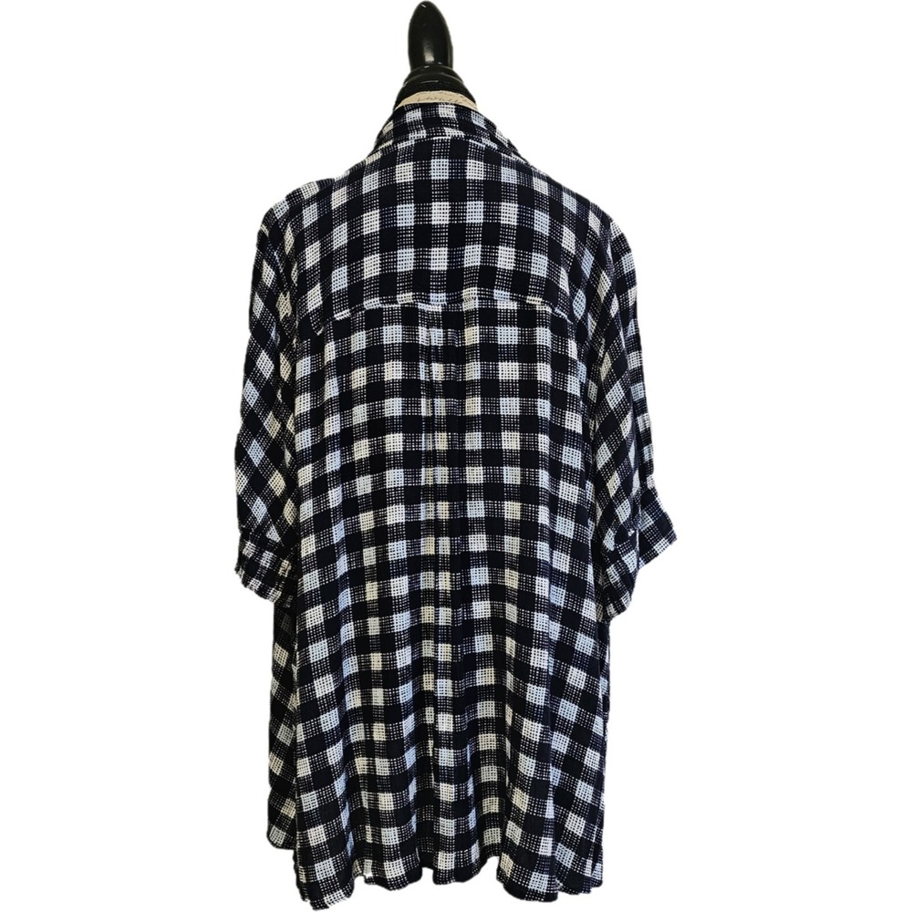 Lane Bryant Short Puff Sleeve‎ Tie-Neck Black & White Plaid Blouse Size 18 - Picture 6 of 9